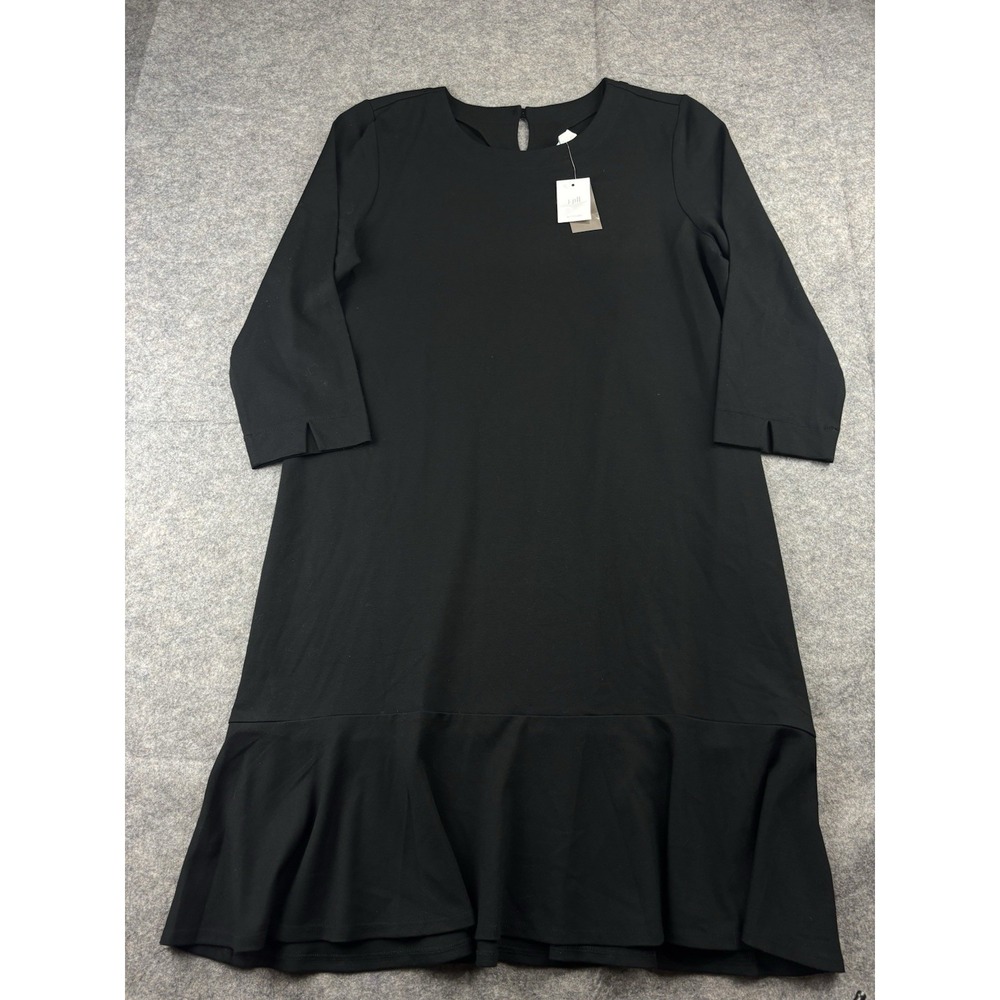 J. Jill Ponte‎ Women's L Knit Dress 3/4 Sleeve Ruffle Career Workwear Minimalist